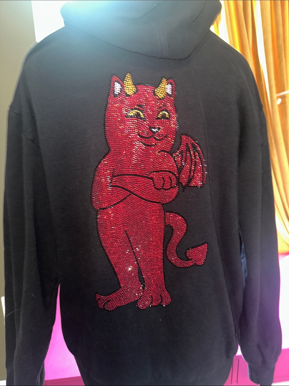Ripndip Black Hoodie with White Rhinestone Logo